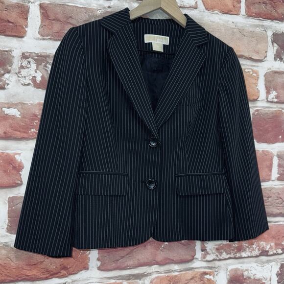 Michael Kors Jacket Women's Size 2 Black Striped Career Work Blazer Button Front - Picture 2 of 8